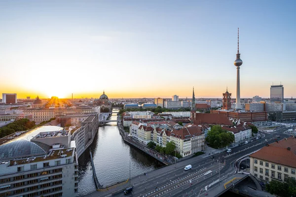 Downtown Berlin Famous Television Tower Sunset — Stock Photo, Image