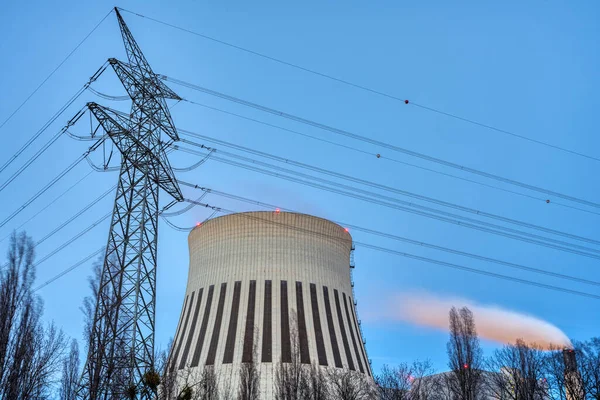 Pilón Electricidad Chimenea Una Central Eléctrica Vista Berlín Alemania — Foto de Stock