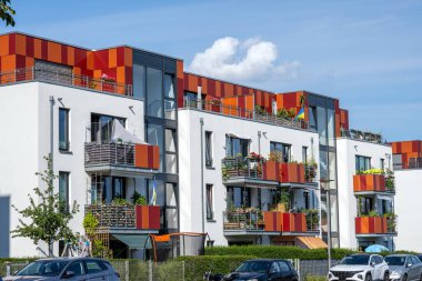 Modern multi-family apartment building seen in Berlin, Germany