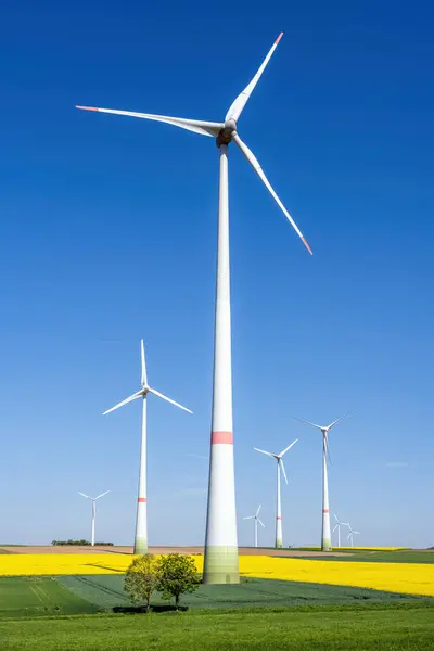 stock image Wind turbines in agricultural fields seen in Germany