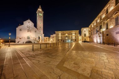 Geceleri Trani, Puglia 'daki ünlü katedrali olan Piazza Duomo.