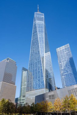 Ünlü Dünya Ticaret Merkezi ve Manhattan, New York 'un ufuk çizgisi