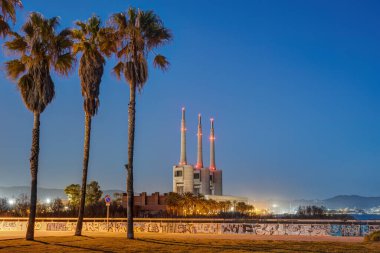 Alacakaranlıkta Barselona yakınlarındaki Sant Adria 'da termik santrali ve üç palmiye ağacı kapatıldı.