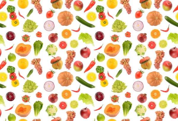 Seamless Pattern Vegetables Fruits Berries Isolated White Background — Stock Photo, Image