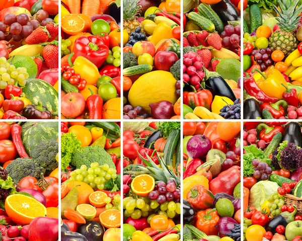 Fundo Vegetais Frescos Brilhantes Frutas Separadas Por Linhas Verticais — Fotografia de Stock