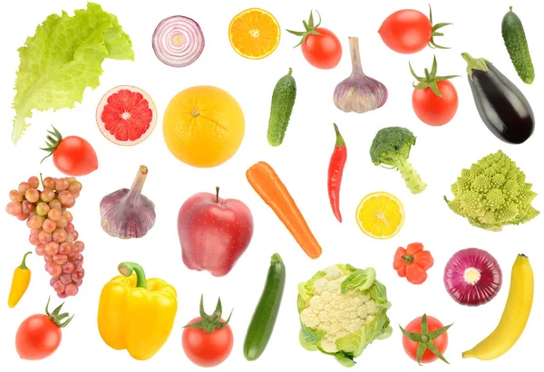 Duży Wzór Świeżych Owoców Warzyw Izolowanych Białym Tle — Zdjęcie stockowe