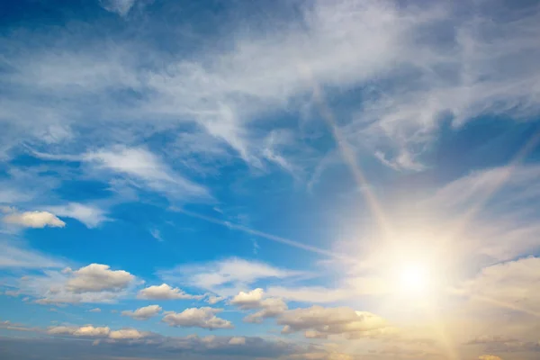 Bright Sun Beautiful Blue Sky White Fluffy Clouds — Foto Stock