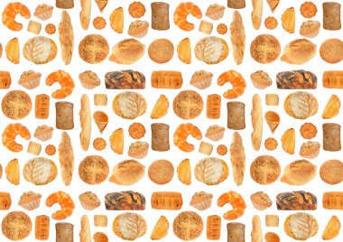 Beyaz arka planda izole edilmiş güzel, pürüzsüz ekmek ürünleri.