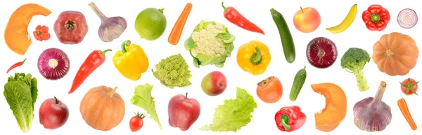 Läckra Mönster Grönsaker Och Frukter Isolerade Vit Bakgrund — Stockfoto