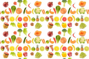 Beyaz arkaplanda meyvesiz dikişsiz desen izole edildi.