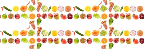 Patrón Sin Costuras Verduras Frutas Bayas Aisladas Sobre Fondo Blanco —  Fotos de Stock