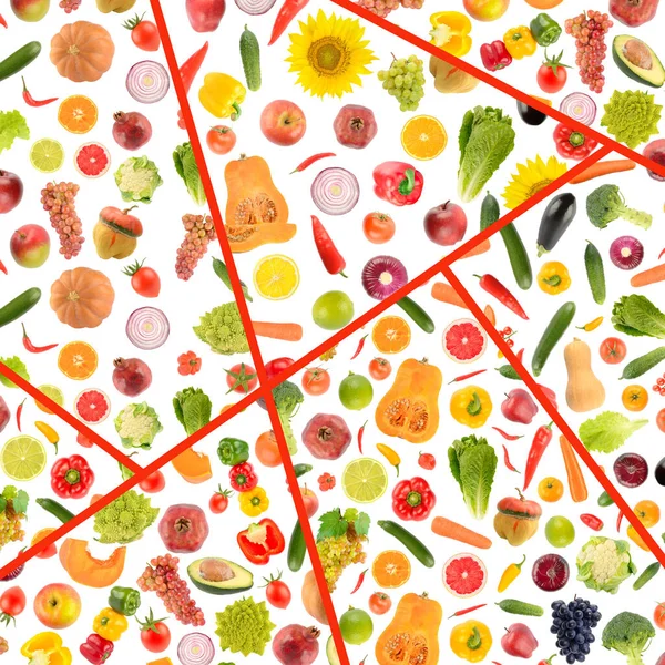 Schönes Muster Gesunde Bunte Früchte Gemüse Und Beeren Durch Rote — Stockfoto