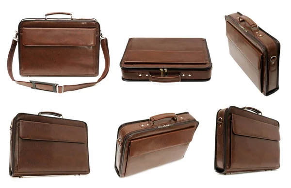 Collection Briefcases Different Angles Isolated White Background — Stock Photo, Image