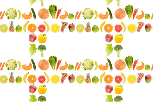 Bezešvé Vzor Čerstvé Šťavnaté Zeleniny Ovoce Užitečné Pro Zdraví Izolované — Stock fotografie
