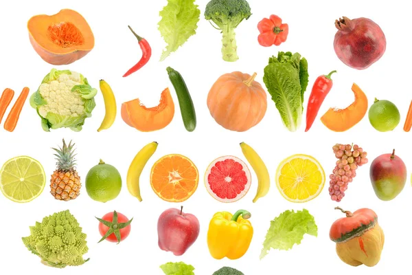 Frukt Grönsaker Sömlös Mönster Isolerad Vit Bakgrund — Stockfoto