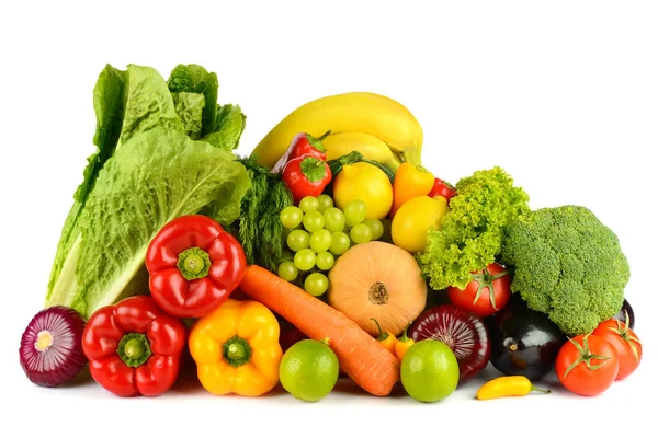 Frutas Verduras Frescas Útiles Aisladas Sobre Fondo Blanco —  Fotos de Stock
