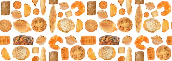 Beautiful Seamless Pattern Bread Products Isolated White Background — Stock Photo, Image