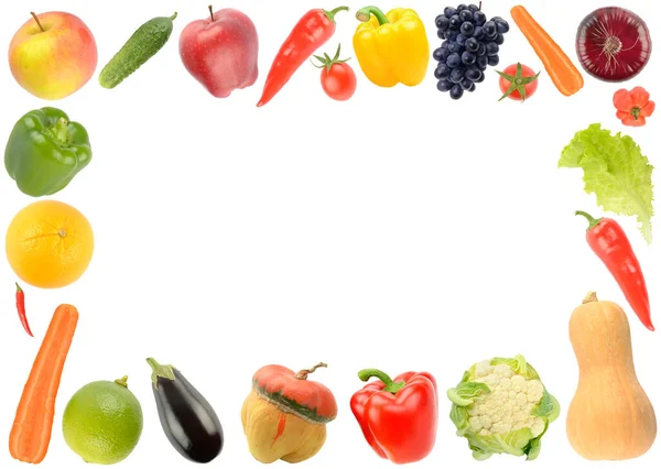 Marco Verduras Frutas Frescas Saludables Aisladas Sobre Fondo Blanco — Foto de Stock