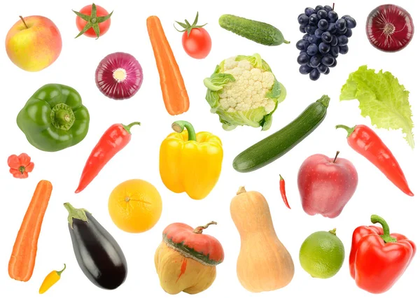 Big Set Falling Vegetables Fruits Isolated White Background — Stockfoto