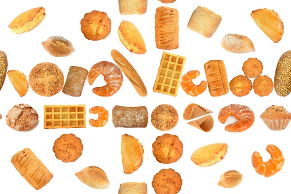 Chléb Produkty Bezešvé Vzor Izolované Bílém Pozadí — Stock fotografie