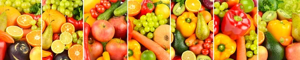 Ευρύ Φόντο Νωπών Λαχανικών Φρούτων Μούρων Που Χωρίζονται Κάθετες Γραμμές — Φωτογραφία Αρχείου