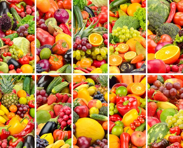 用垂直线隔开的鲜亮蔬菜和水果的背景 — 图库照片