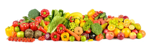 Colagem Ampla Frutas Legumes Frescos Para Layout Isolado Fundo Branco — Fotografia de Stock