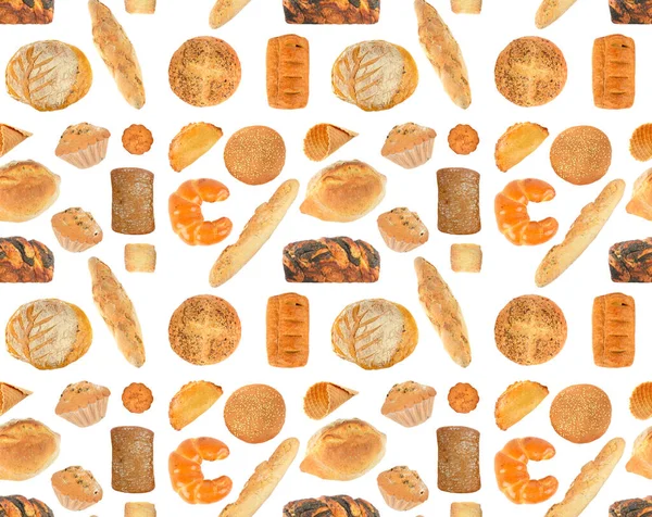 Красивий Безшовний Візерунок Хлібних Продуктів Ізольований Білому Тлі — стокове фото