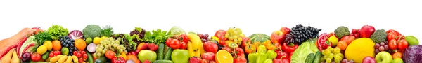 新鮮な果物や野菜の白い背景に分離されたレイアウトの広いコラージュ コピー スペース — ストック写真