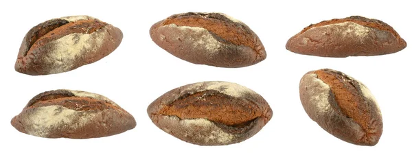 Σκούρο Ψωμί Διαφορετικές Γωνίες Απομονωμένο Λευκό Φόντο — Φωτογραφία Αρχείου