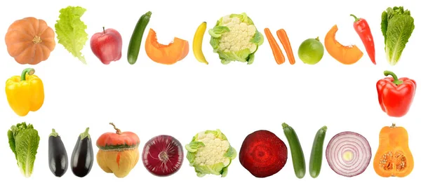 Friss Egészséges Zöldségek Fehér Alapon Izolált Gyümölcsök Kerete — Stock Fotó