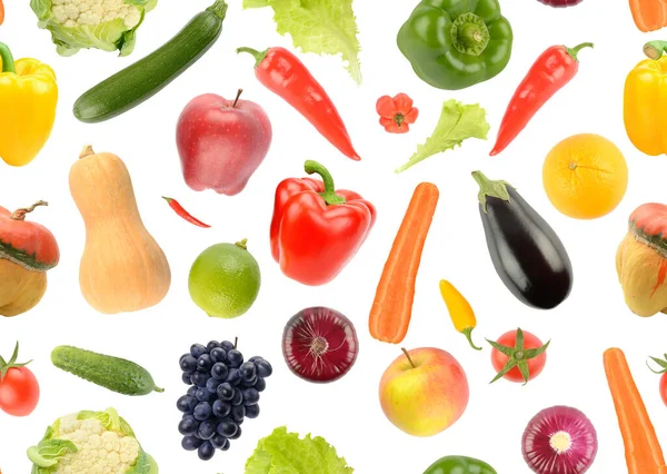 Zökkenőmentes Minta Zöldségek Gyümölcsök Bogyók Elszigetelt Fehér Alapon — Stock Fotó