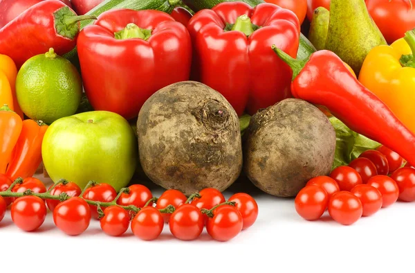 Frutas Verduras Frescas Útiles Aisladas Sobre Fondo Blanco — Foto de Stock
