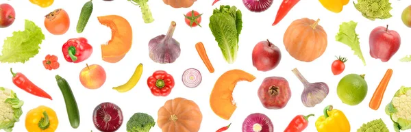 在白色背景上隔绝的水果蔬菜无缝图案 — 图库照片