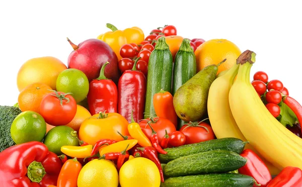 Υγιή Φρούτα Και Λαχανικά Απομονωμένα Λευκό Φόντο — Φωτογραφία Αρχείου