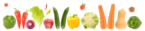 Panorama Ripe Fresh Fruits Vegetables Isolated White Background — Stock Photo, Image