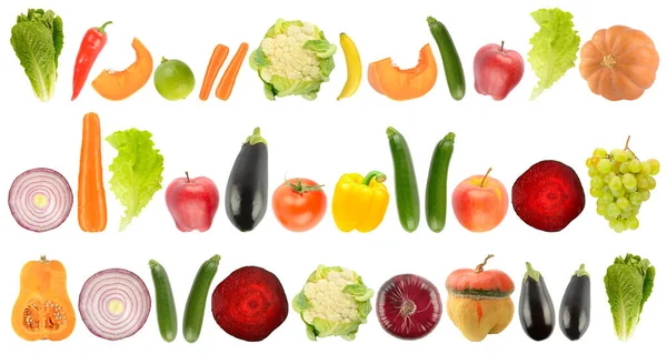 Fehér Alapon Izolált Zöldségek Gyümölcsök Háttere — Stock Fotó