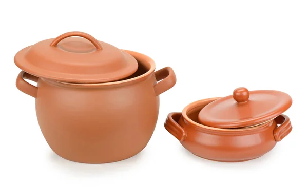 Two Clay Pots Lids Isolated White Background — Stock Photo, Image