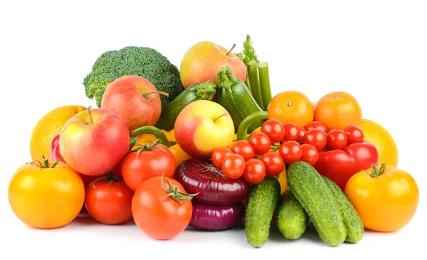 Frutas Legumes Saudáveis Isolados Sobre Fundo Branco — Fotografia de Stock