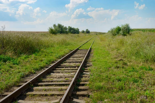 stock image disused railway track on the field