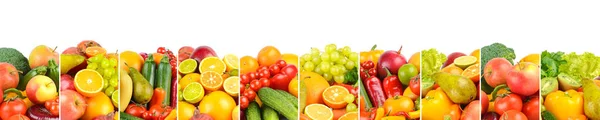 Naturlig Bakgrund Från Grönsaker Och Frukter Åtskilda Vertikala Linjer Isolerad — Stockfoto