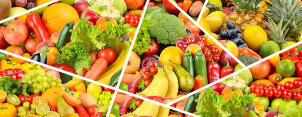 Wide Pattern Healthy Multi Colored Fruits Vegetables Berries Separated White — Stock Photo, Image