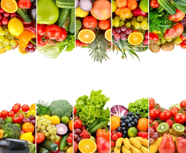 Frame Gezonde Groenten Fruit Geïsoleerd Witte Achtergrond — Stockfoto