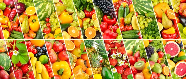 Gyümölcsök Zöldségek Bogyók Ferde Vonalakkal Elválasztva Nagy Háttér — Stock Fotó