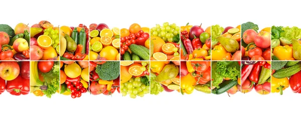 Vegetables Fruits Berries Separated Vertical Lines Isolated White Background — Stock Photo, Image