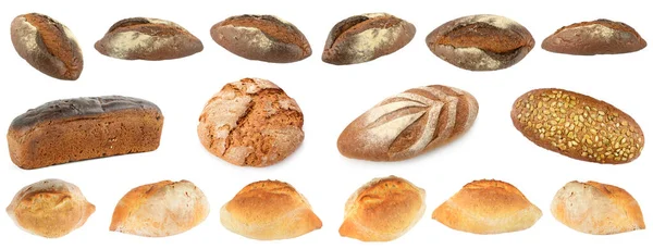 Великий Набір Білого Чорного Хліба Ізольовані Білому Тлі — стокове фото