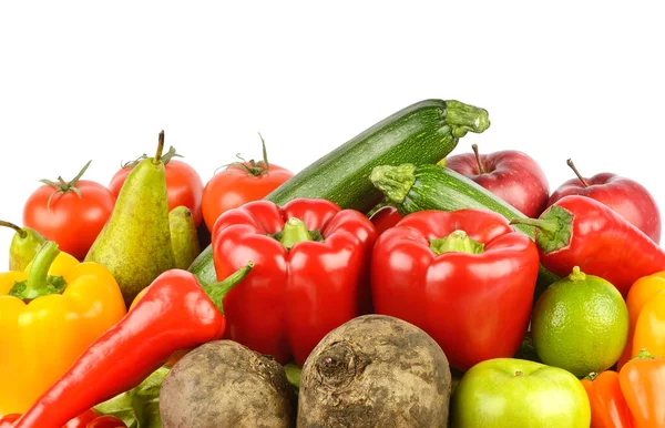 Χρήσιμα Φρέσκα Φρούτα Και Λαχανικά Που Απομονώνονται Λευκό Φόντο — Φωτογραφία Αρχείου