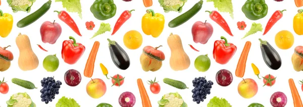 Nahtloses Muster Aus Gemüse Obst Und Beeren Isoliert Auf Weißem — Stockfoto
