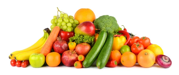 Frisches Obst Und Gemüse Haufen Isoliert Auf Weißem Hintergrund — Stockfoto
