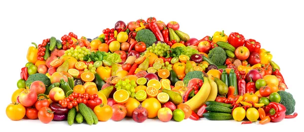 Wide Collage Fresh Fruits Vegetables Layout Isolated White Background Copy — Stock Photo, Image